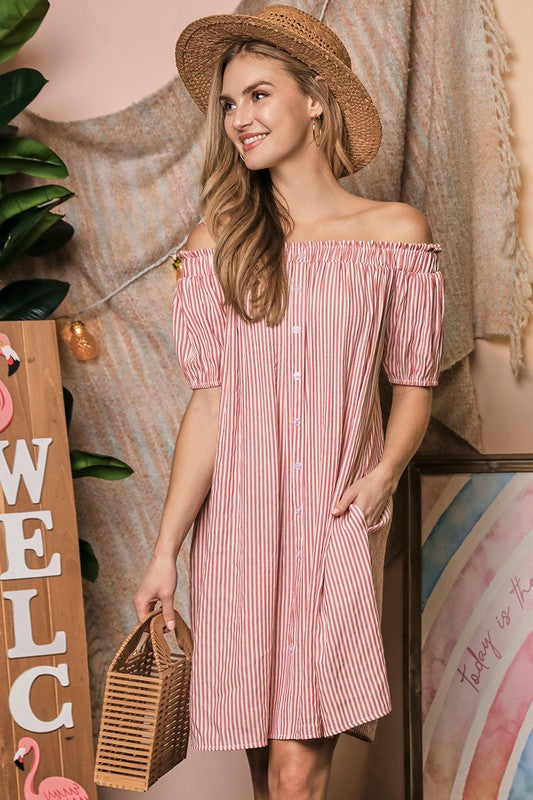 Off Shoulder Dress with Button Detail