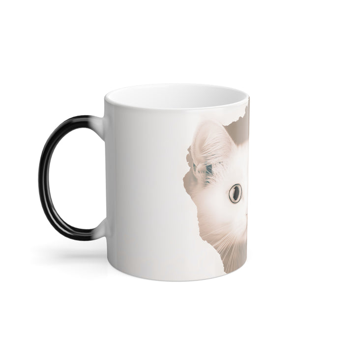 Color-Changing Cat Mug — 11 oz Morphing Coffee Cup with White Cat Portrait