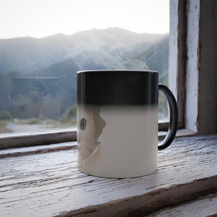 Color-Changing Cat Mug — 11 oz Morphing Coffee Cup with White Cat Portrait