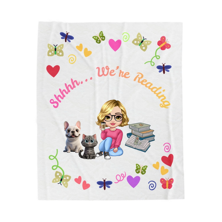Reading Nook Velveteen Plush Blanket — “Shhhhh... we’re reading” Booklover Throw