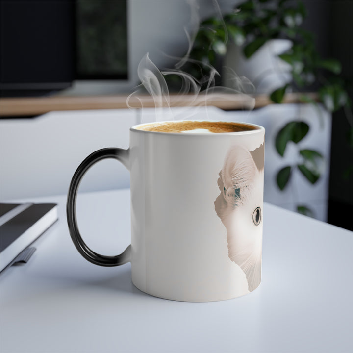 Color-Changing Cat Mug — 11 oz Morphing Coffee Cup with White Cat Portrait