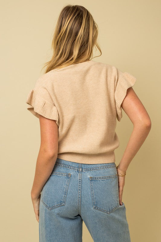 beige ruffle sleeve top