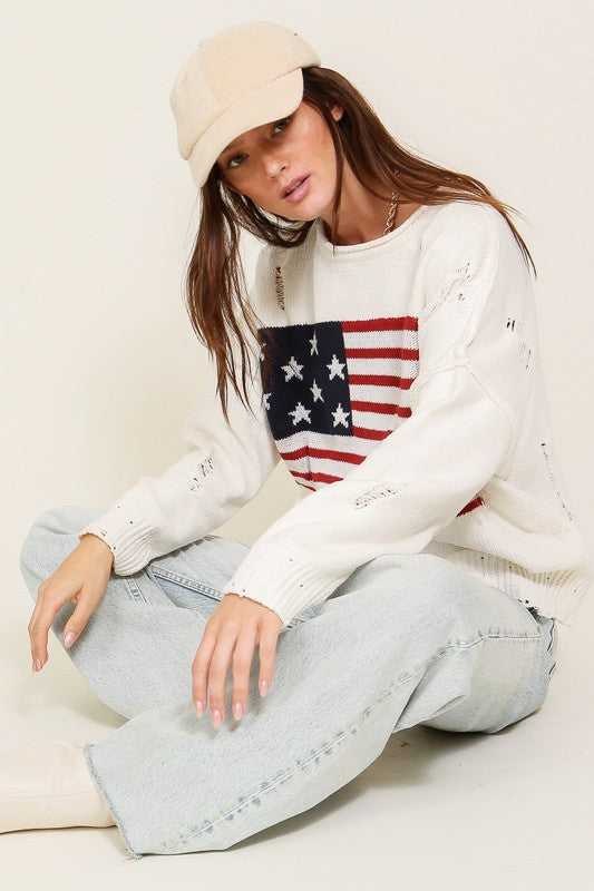 Distressed Star Spangled Sweater