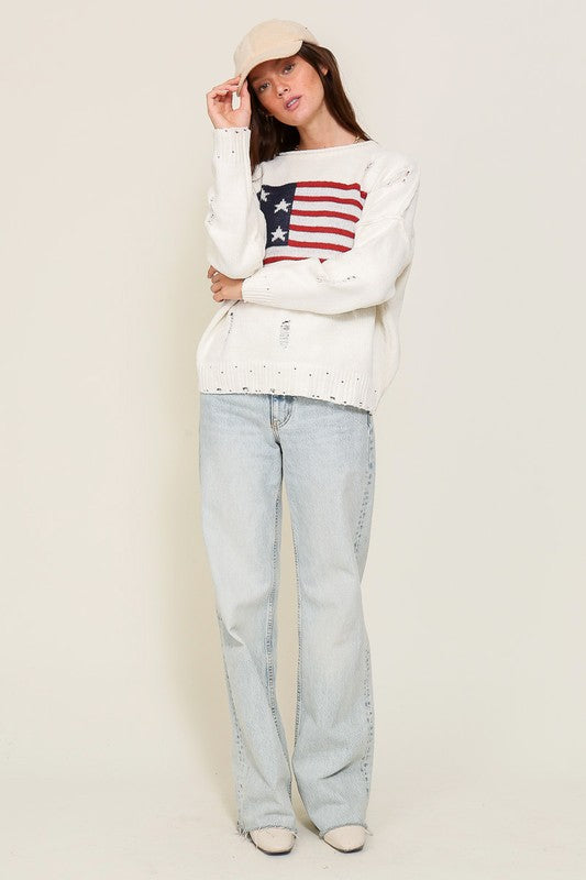 Distressed Star Spangled Sweater