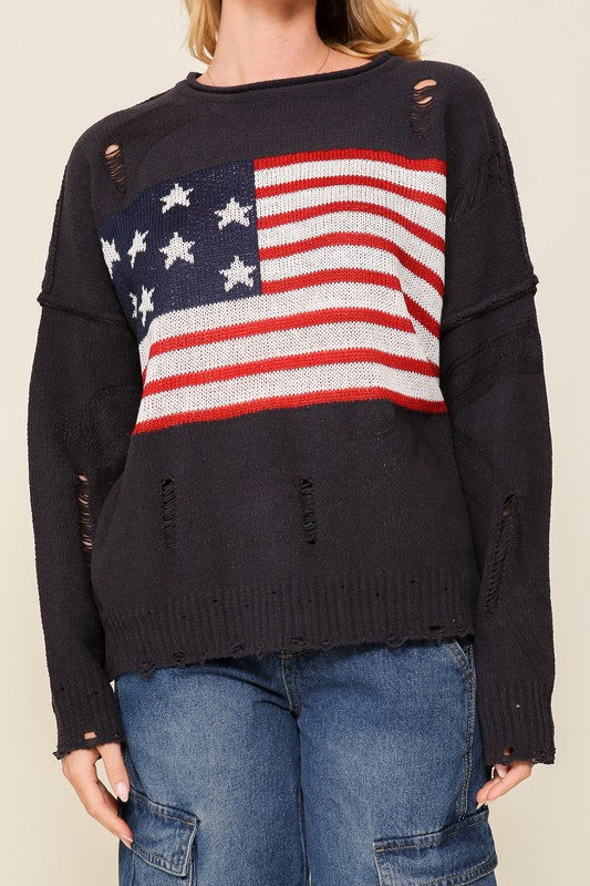 Distressed Star Spangled Sweater