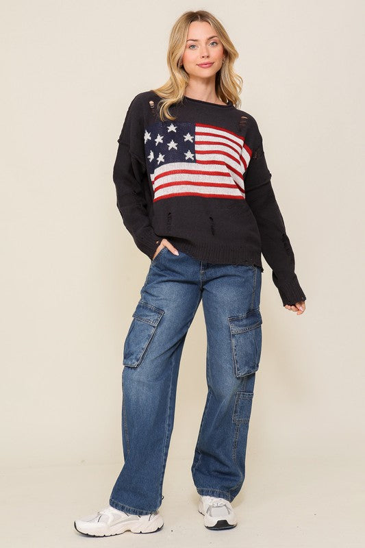 Distressed Star Spangled Sweater