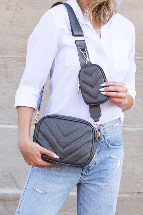 gray quilted crossbody