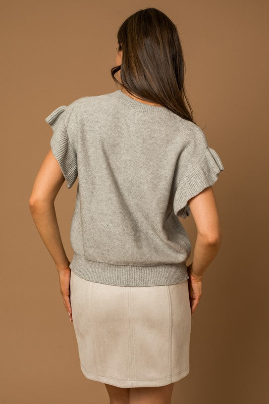 gray ruffle sleeve top