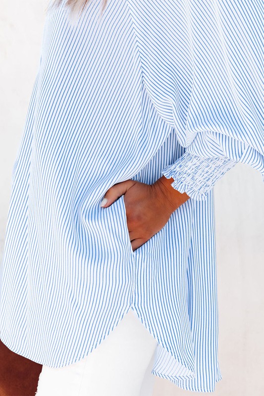 Striped smocked oversized blouse