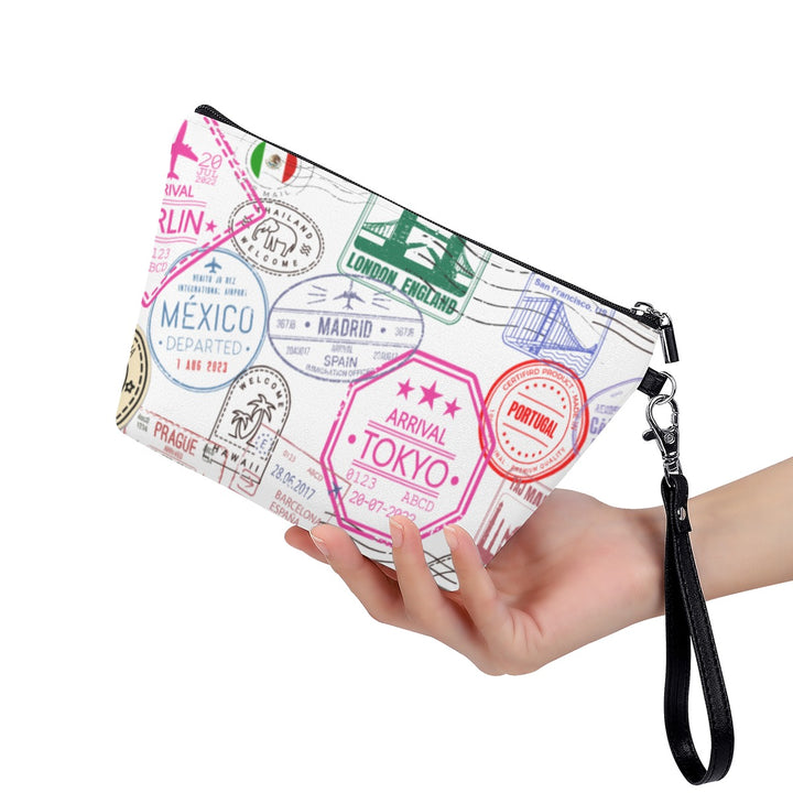 Vintage Passport Stamps Cosmetic Bag With Black Handle