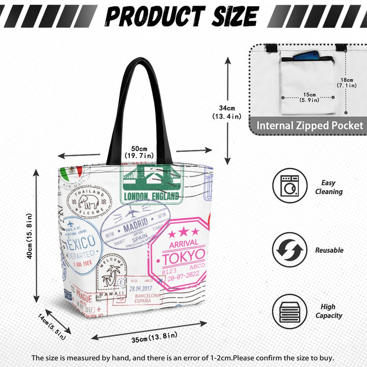 Vintage Passport Stamps Canvas Travel Tote