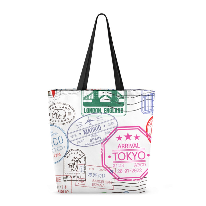 Vintage Passport Stamps Canvas Travel Tote