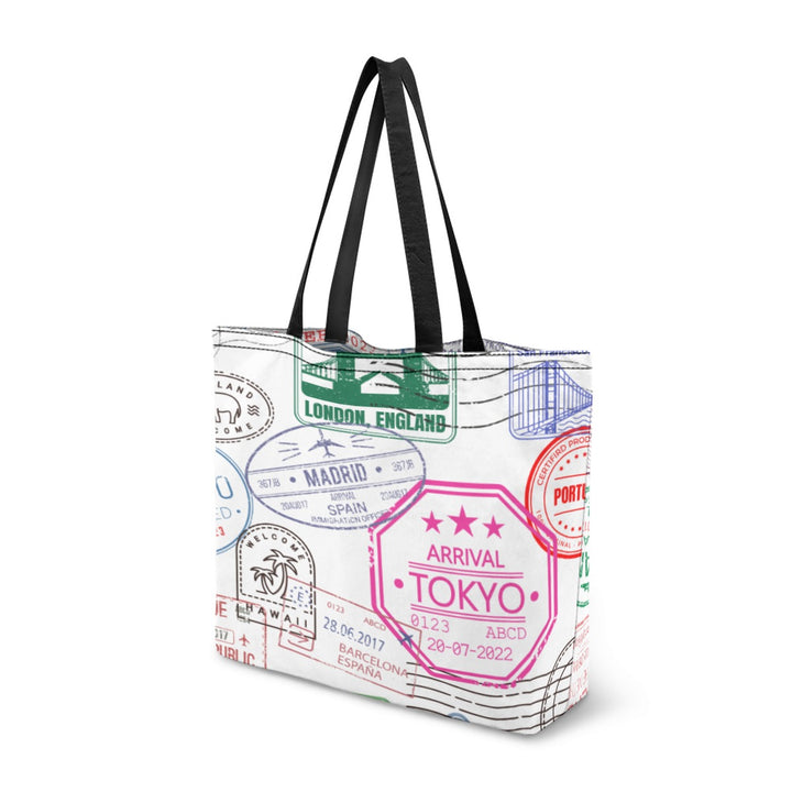 Vintage Passport Stamps Canvas Travel Tote