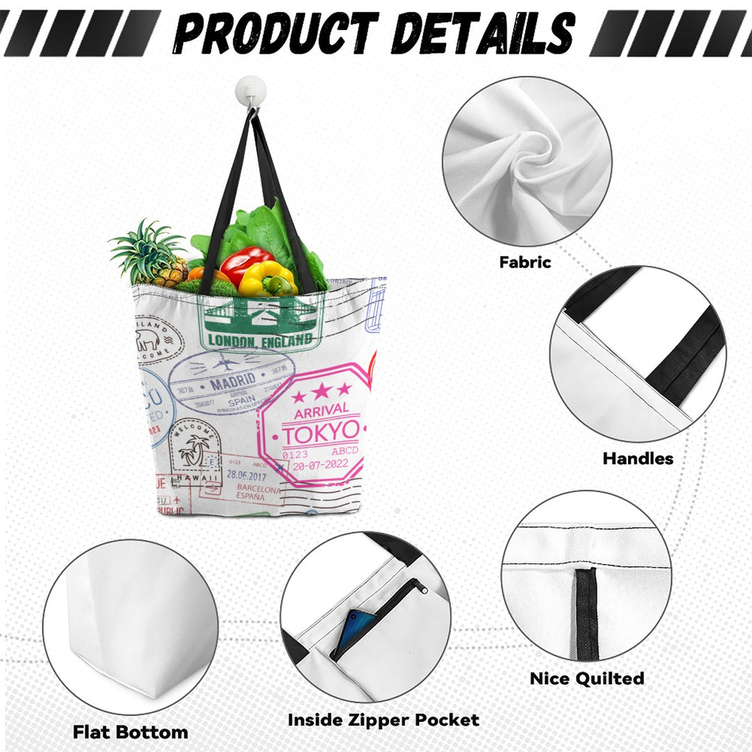 Vintage Passport Stamps Canvas Travel Tote