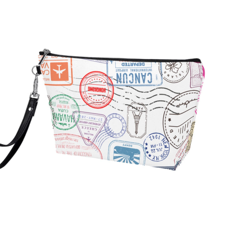 Vintage Passport Stamps Cosmetic Bag With Black Handle
