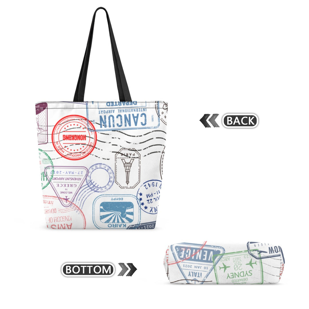 Vintage Passport Stamps Canvas Travel Tote