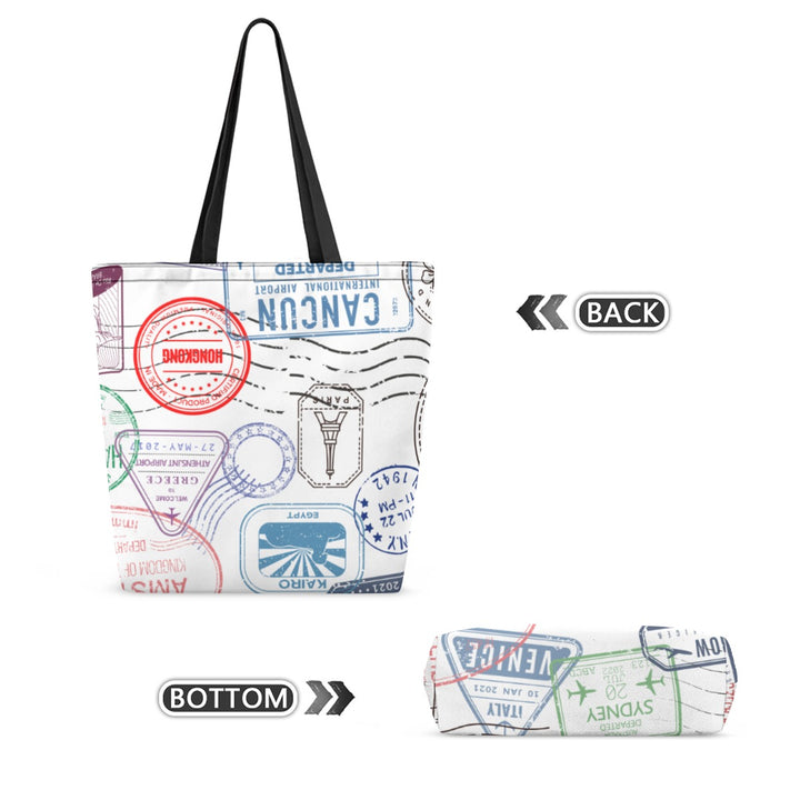 Vintage Passport Stamps Canvas Travel Tote