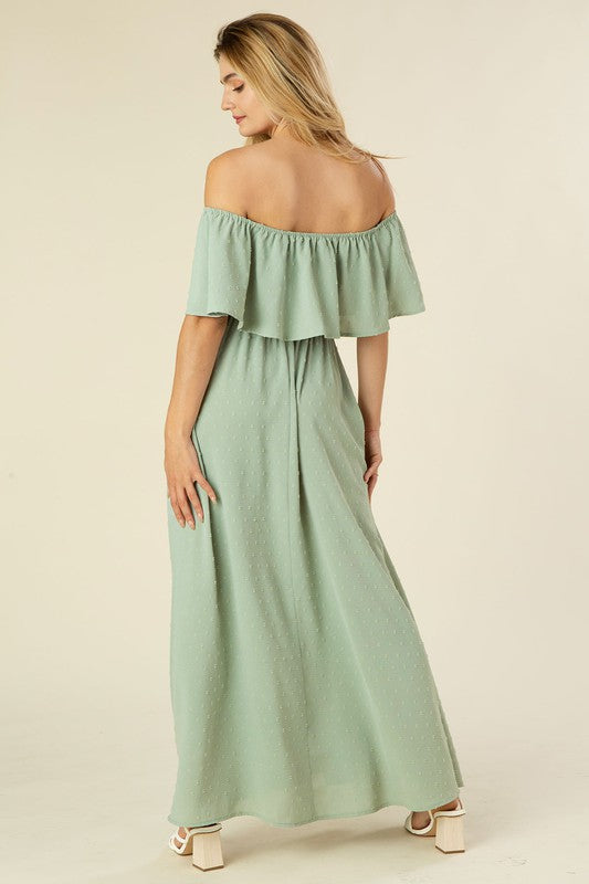 Sage Off-Shoulder Dress