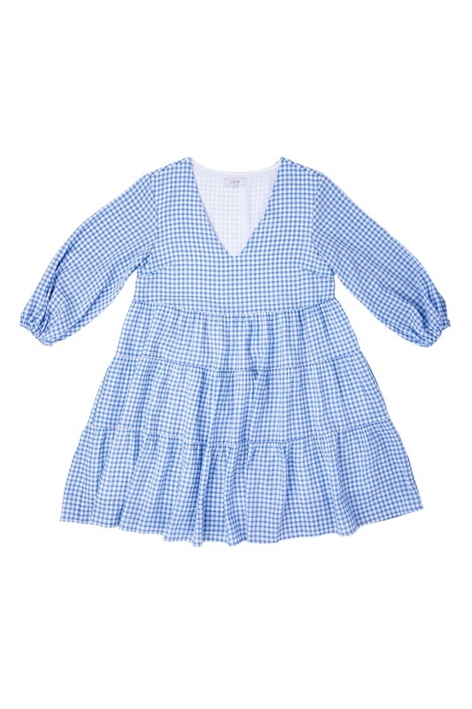 Gingham checked tiered dress