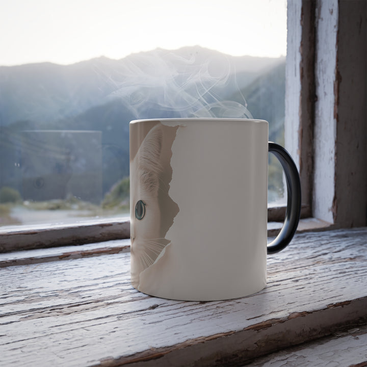 Color-Changing Cat Mug — 11 oz Morphing Coffee Cup with White Cat Portrait