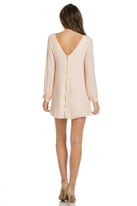 long sleeve shift dress in blush