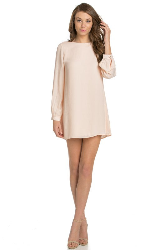 long sleeve shift dress in blush