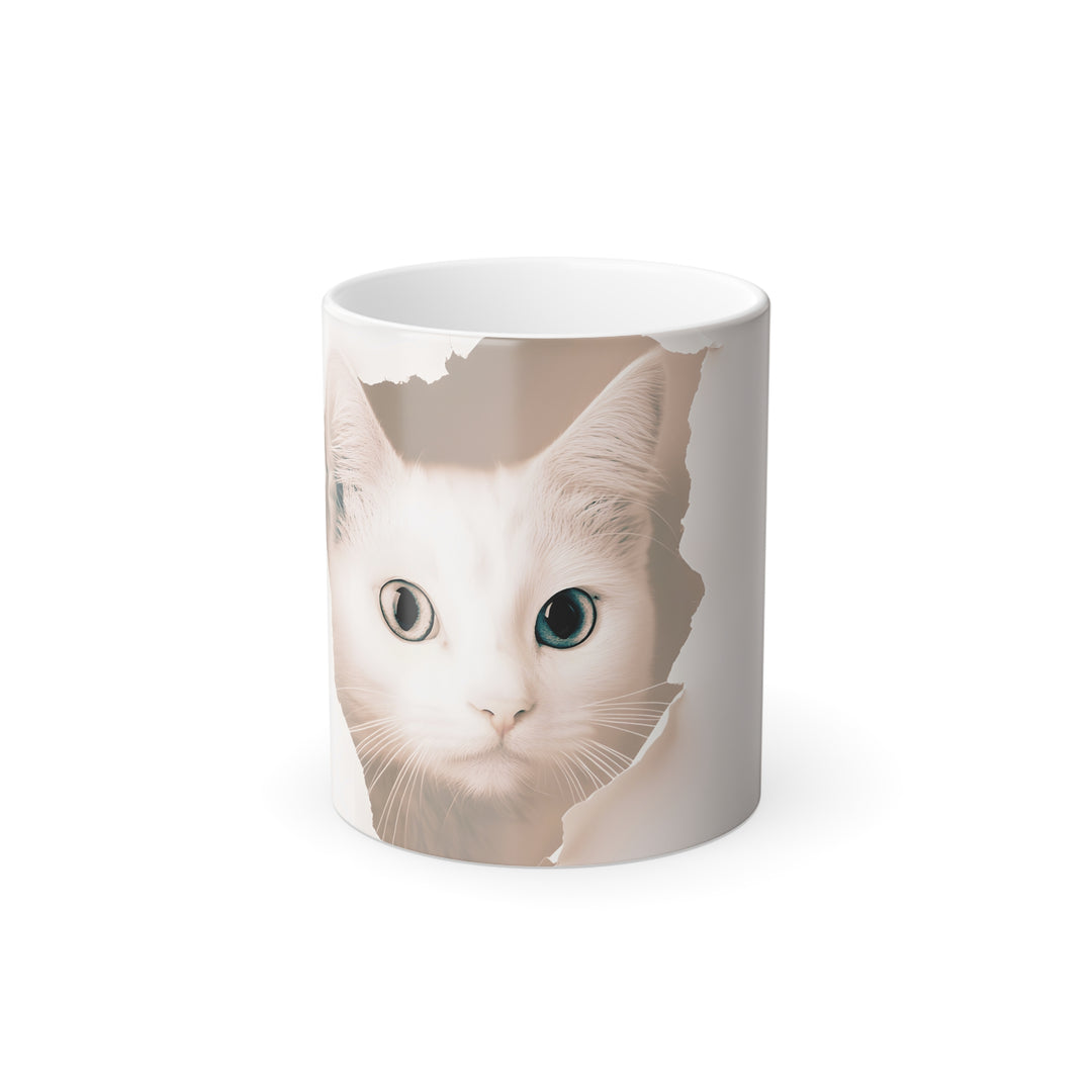 Color-Changing Cat Mug — 11 oz Morphing Coffee Cup with White Cat Portrait