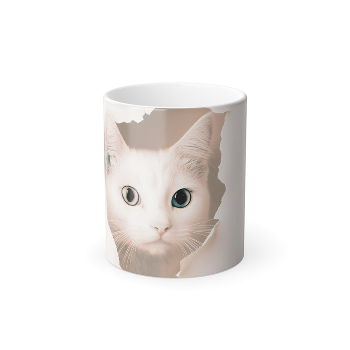 Color-Changing Cat Mug — 11 oz Morphing Coffee Cup with White Cat Portrait