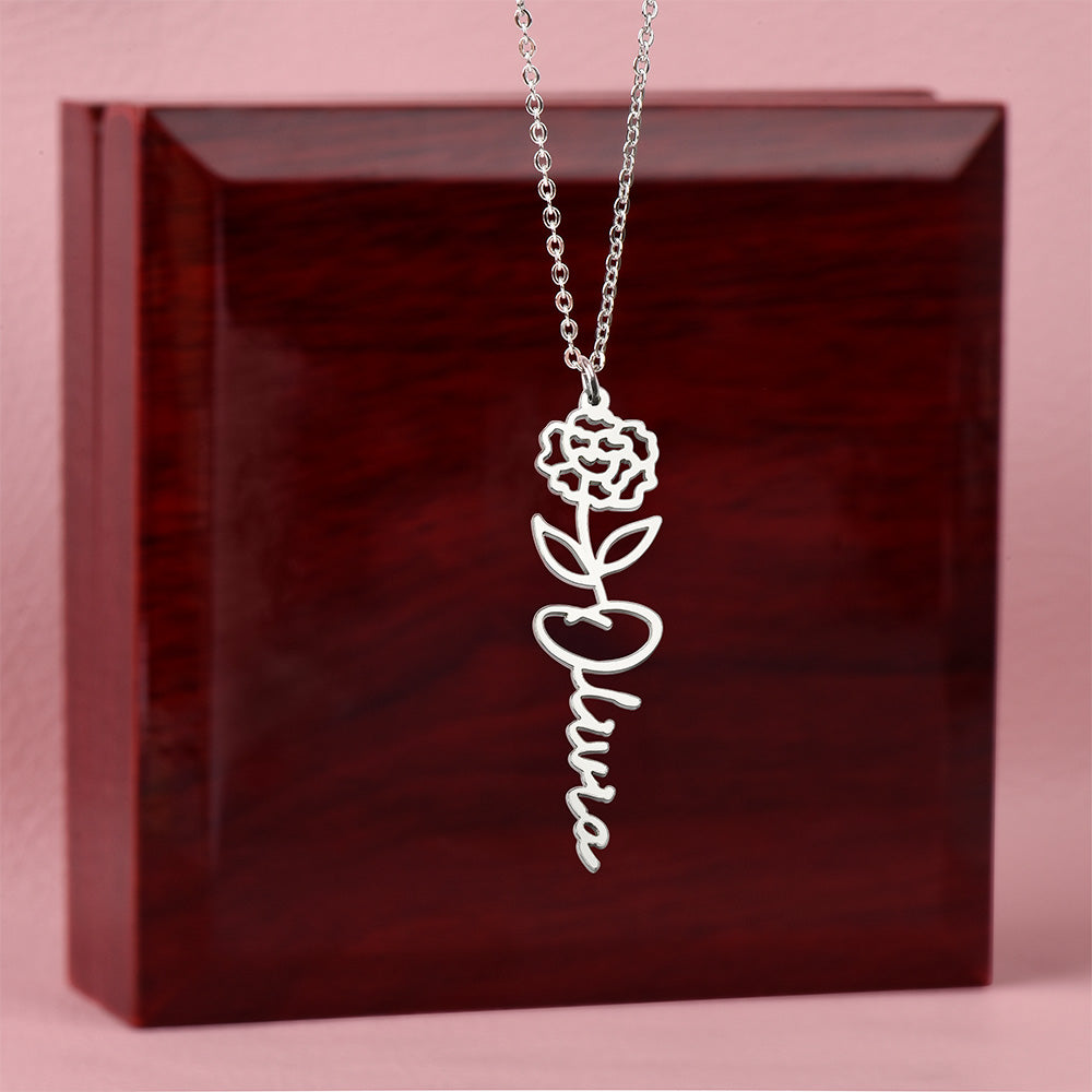 Custom Birth Flower & Name Necklace