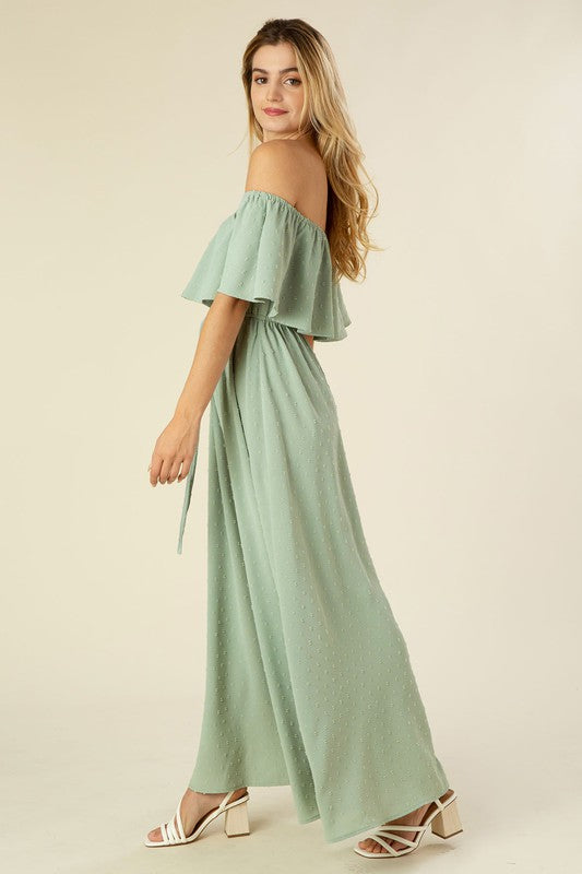 Sage Off-Shoulder Dress