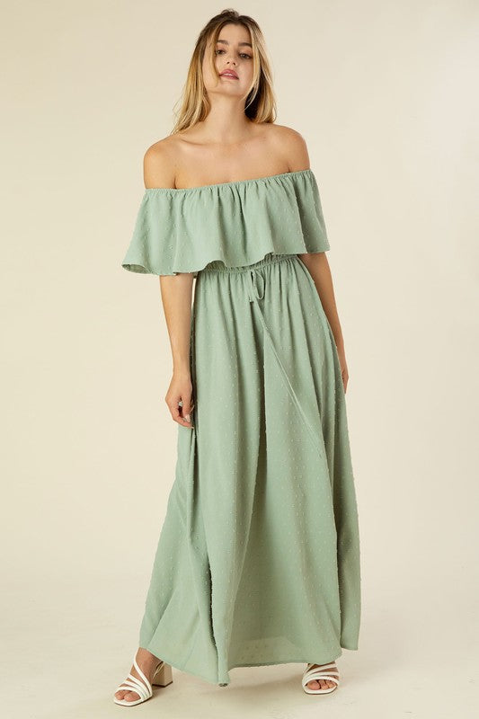 Sage Off-Shoulder Dress